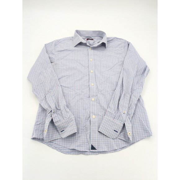 Untuckit Button Up Shirt Men's Size Medium Blue Pink Plaid Dalton Long Sleeve - Picture 1 of 10